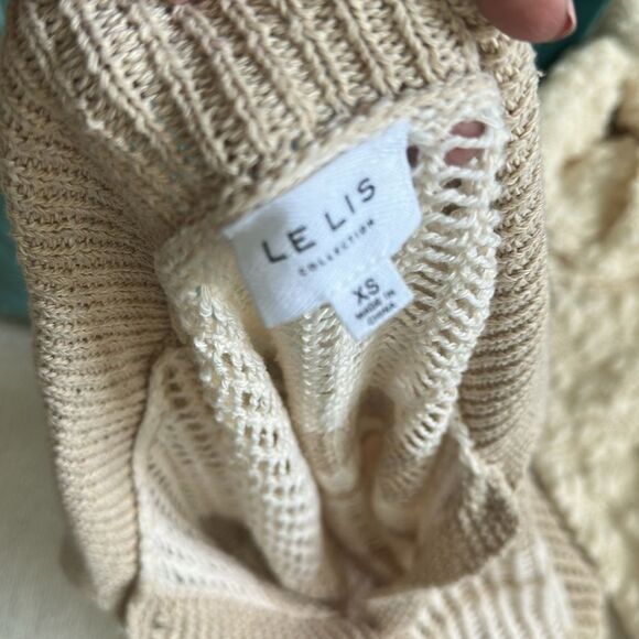 Le Lis Beige and Cream Striped Knit Button Front Sweater XS-M - Picture 5 of 6